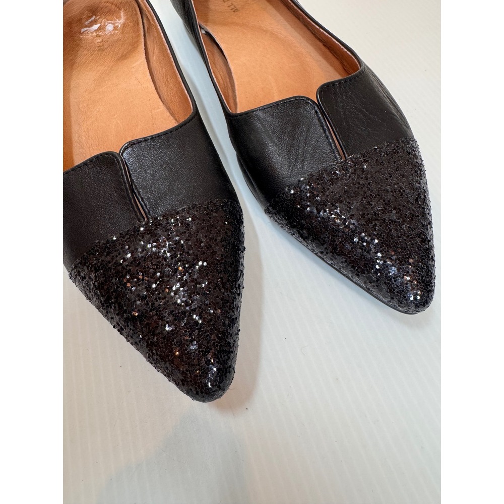 All Black Pointed Toe Flats Women 38 Black Glitter Cap Edgy Glam Going Out Party